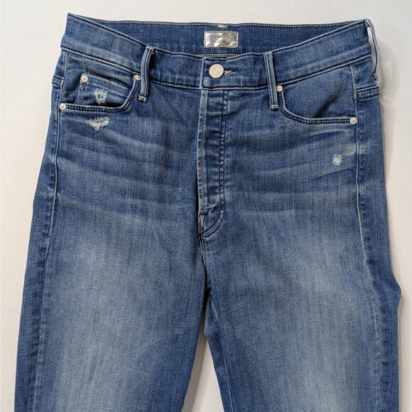 Mother Jeans Stunner Ankle Fray Graffiti Girl 27 Blue Skinny Button Fly GUC - Picture 4 of 12